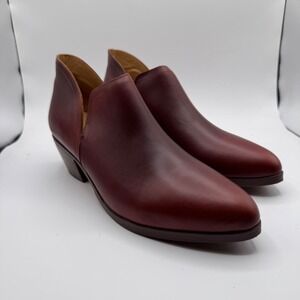 Nisolo Mia Red Auburn Leather Ankle Boot Women 11 Pointed Toe Block Heel Pull On